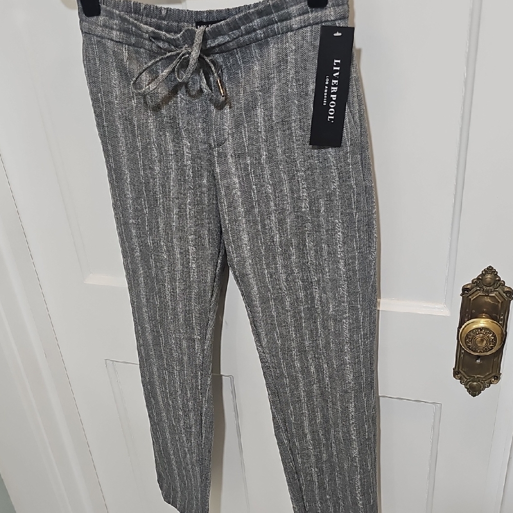 Liverpool Gray Pinstripe Drawstring Pants